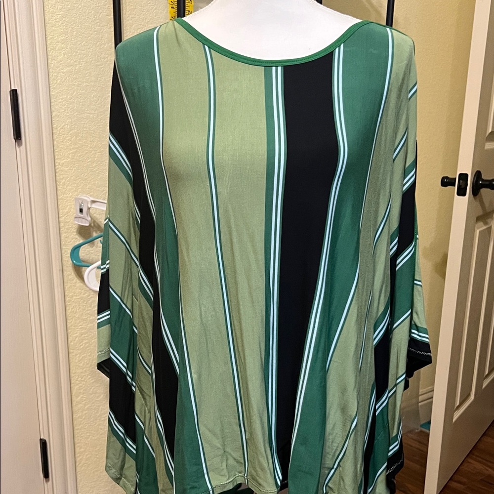 DG2 by Diane Gilman Multi-Green Striped Poncho styled top